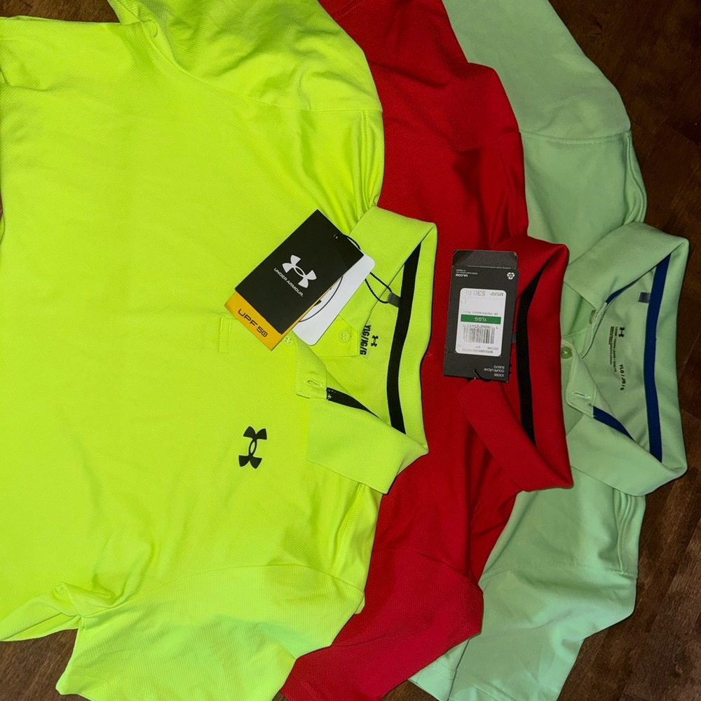 Under Armour Polo Shirt Trio - Neon Yellow, Bright Red, Mint Green